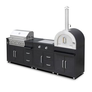 Metall-Außenküche mit Pizzaofen, Gasherd, Grill und Stauraum – 3 Module