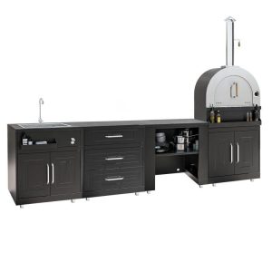 Metall-Außenküche mit Spüle, Pizzaofen und Stauraum – 4 Module