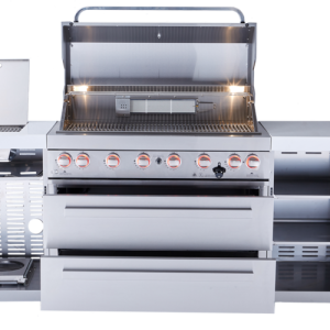 Mont Alpi 6-Flammen-Außenküche mit Kühlschrank, Infrarot-Seitenbrenner und Drehspieß-Set