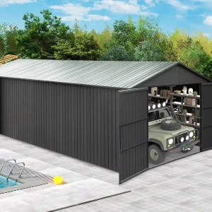 12X25FT robuster Garagenschuppen aus Metall für den Außenbereich mit abschließbarer